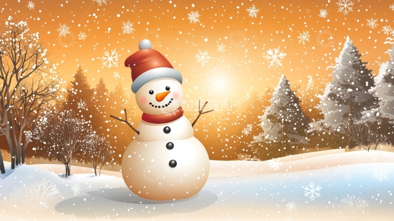 高清大图下载【趣麦麦图】雪地里的微笑雪人
