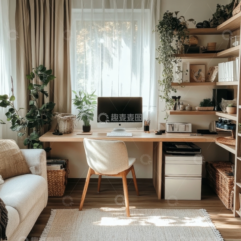 高清大图下载【趣麦麦图】温馨明亮的居家办公空间