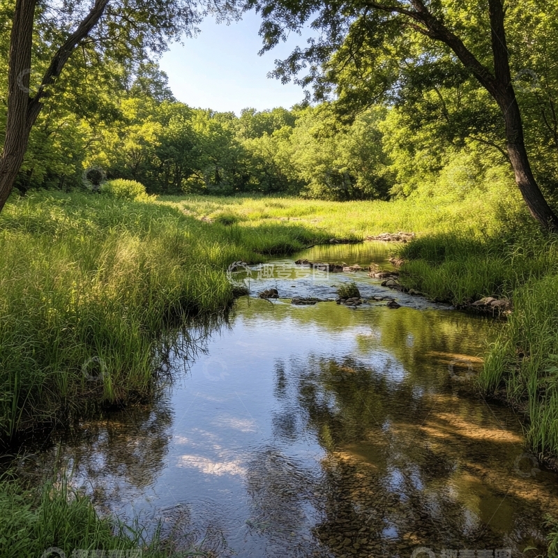 高清大图下载【趣麦麦图】宁静溪流穿林而过