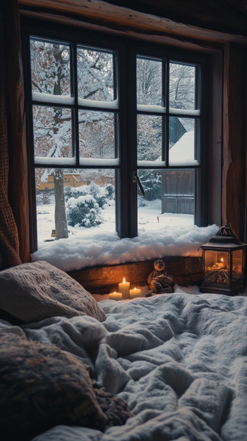 雪景窗外，温暖室内