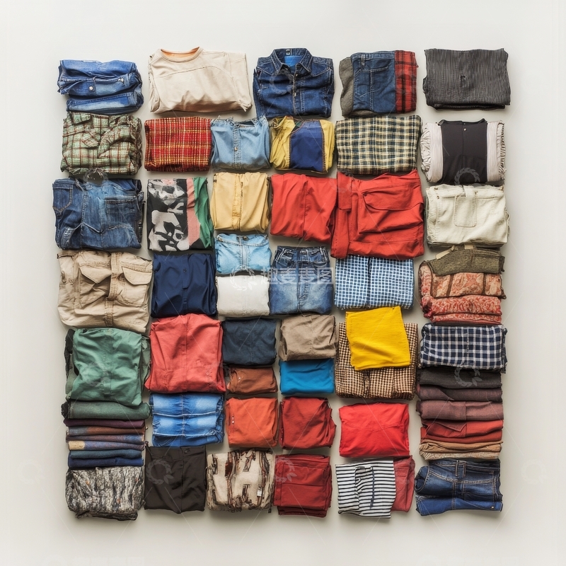 高清大图下载【趣麦麦图】整齐排列的多彩衣物堆叠