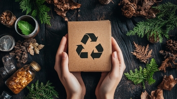 双手捧着印有回收标志的纸盒