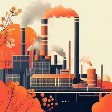 工业烟囱排放与自然植物对比