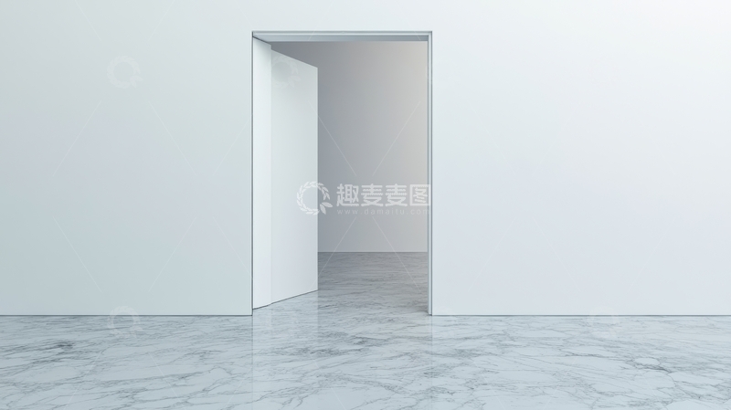 高清大图下载【趣麦麦图】简约室内空间，白色门框与大理石地面