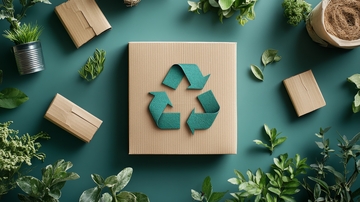 绿色背景上的回收标志与植物装饰