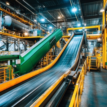 工业厂房内的输送带运作场景