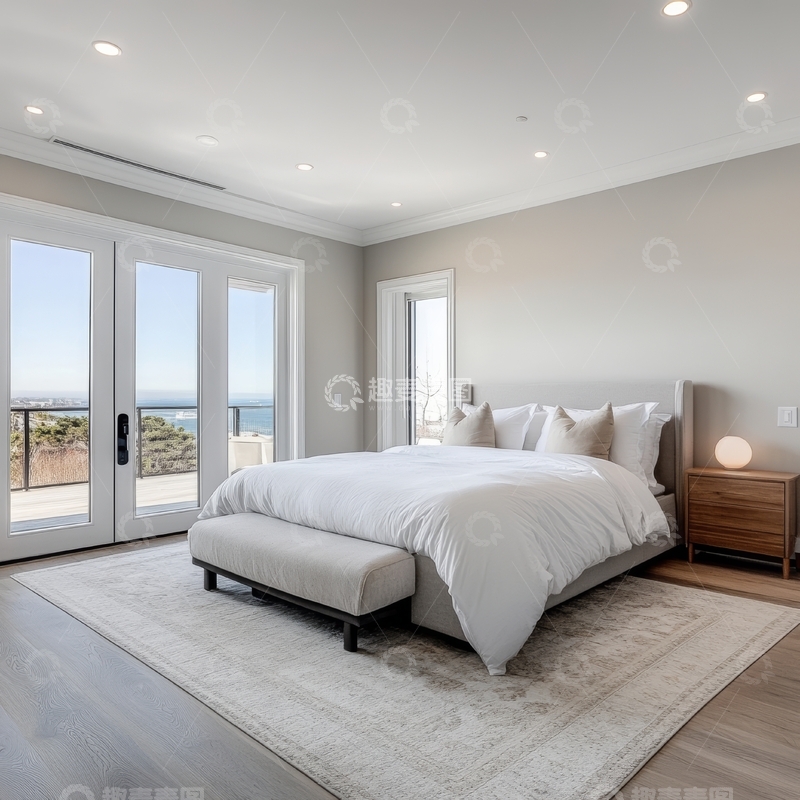 高清大图下载【趣麦麦图】现代简约卧室，海景尽收眼底