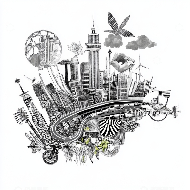 高清大图下载【趣麦麦图】城市与自然的融合艺术插画