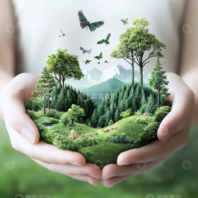 高清大图下载【趣麦麦图】双手捧着微型森林景观