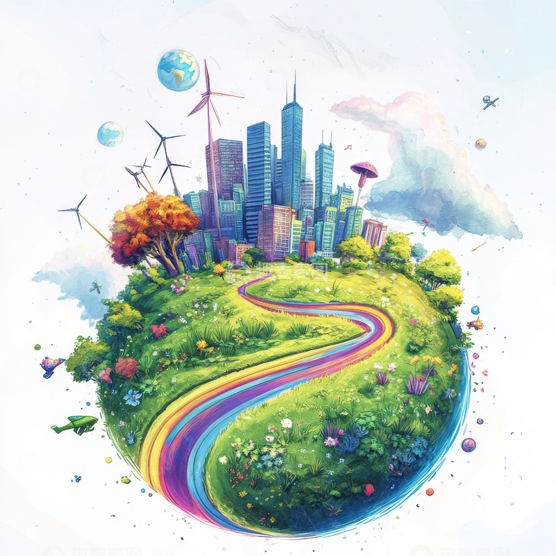 高清大图下载【趣麦麦图】绿色星球上的未来城市
