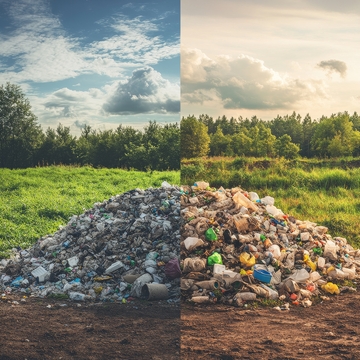 自然与垃圾对比：环境破坏