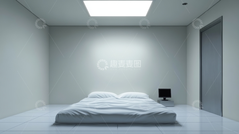 高清大图下载【趣麦麦图】简约卧室，单人床与电脑桌