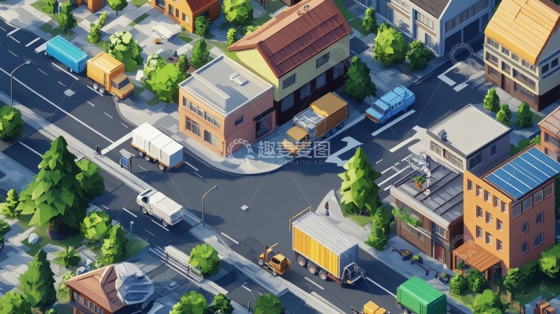 高清大图下载【趣麦麦图】城市街道物流运输场景
