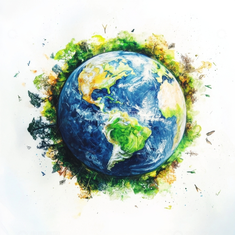 高清大图下载【趣麦麦图】地球环绕绿色植物的艺术插画