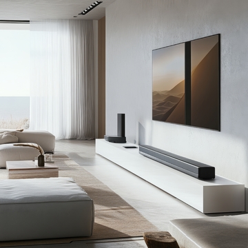 现代客厅中的电视与音响设备