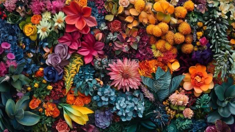 高清大图下载【趣麦麦图】多彩花卉墙艺术展示