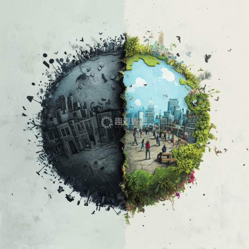 高清大图下载【趣麦麦图】对比星球：荒废与繁荣