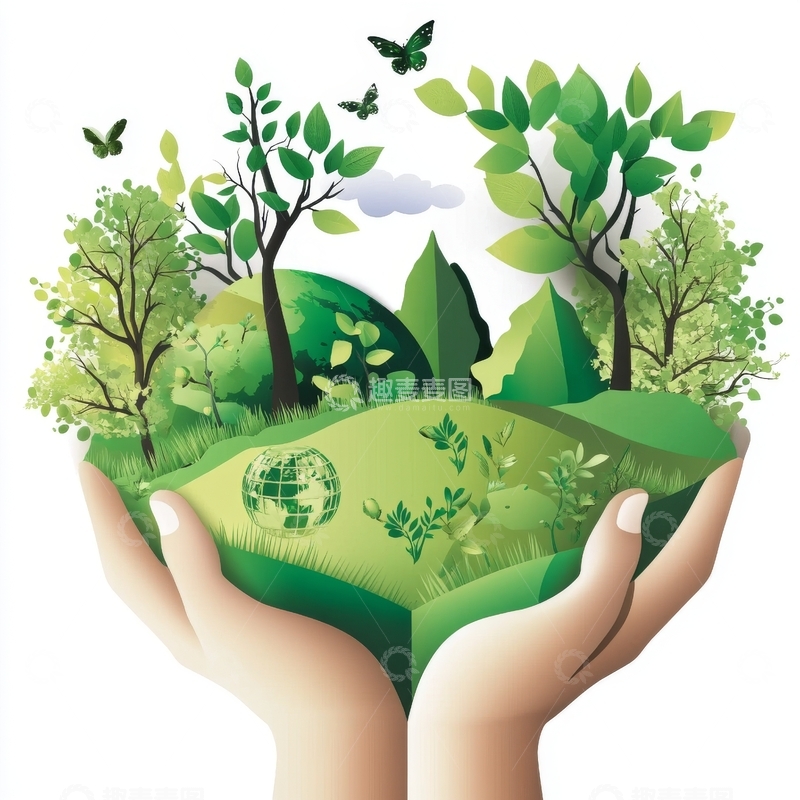 高清大图下载【趣麦麦图】双手托举绿色生态地球