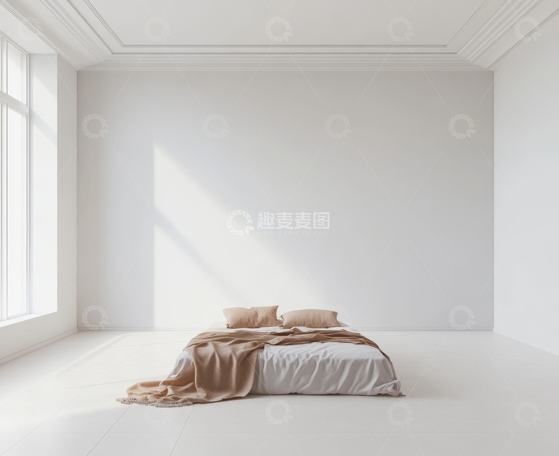 高清大图下载【趣麦麦图】简约卧室，阳光洒在床上