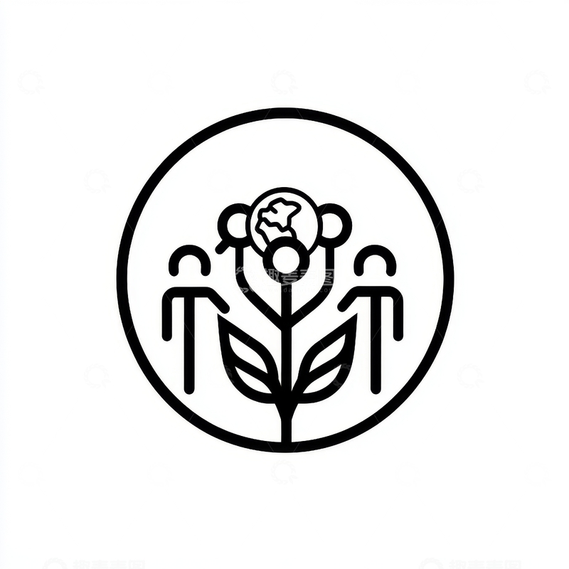 高清大图下载【趣麦麦图】圆形图标中的人形与地球花设计
