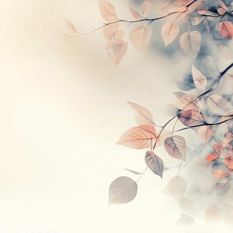 高清大图下载【趣麦麦图】柔和光影中的秋叶枝条
