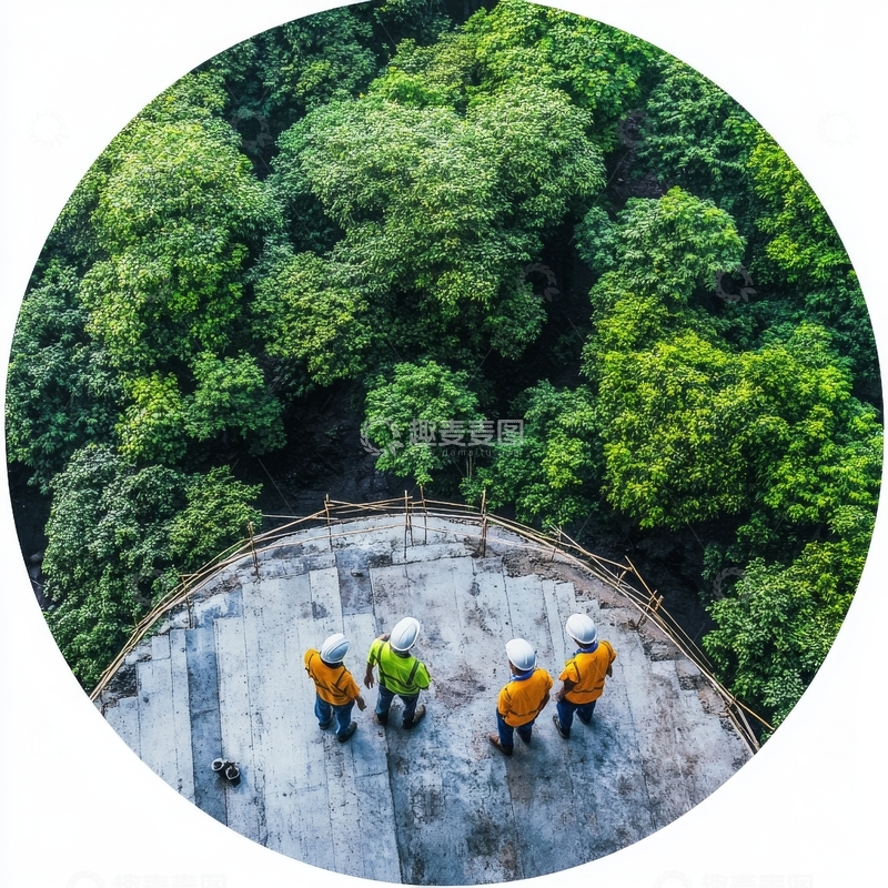 高清大图下载【趣麦麦图】四人俯瞰森林，站在圆形平台