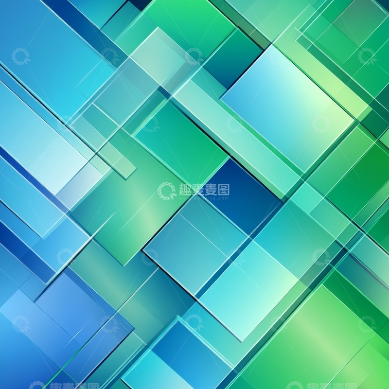 高清大图下载【趣麦麦图】蓝绿渐变几何方块抽象背景