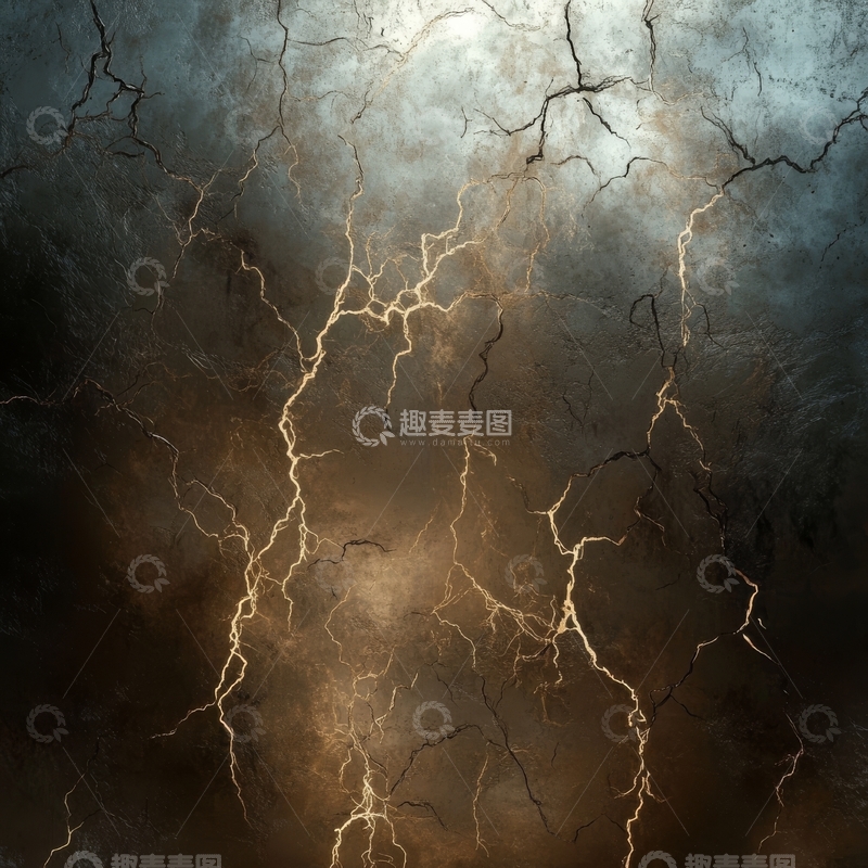 高清大图下载【趣麦麦图】闪电照亮的裂纹天空