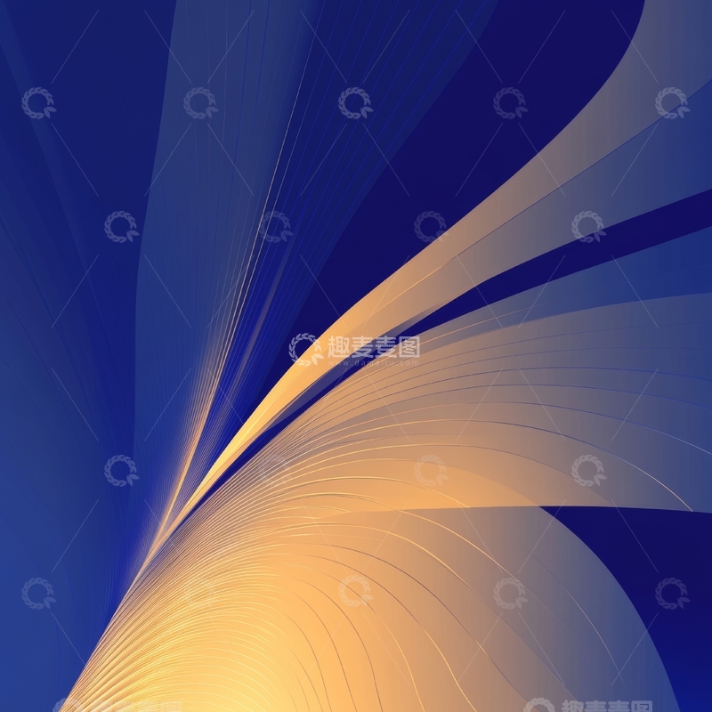 高清大图下载【趣麦麦图】蓝色与金色交织的抽象曲线背景