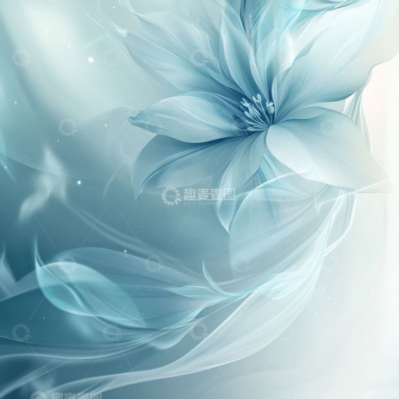 高清大图下载【趣麦麦图】梦幻蓝色花朵与流动线条