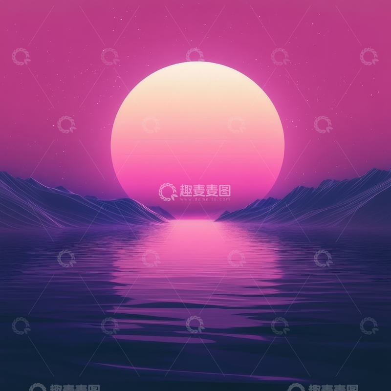 高清大图下载【趣麦麦图】粉紫日落映山湖