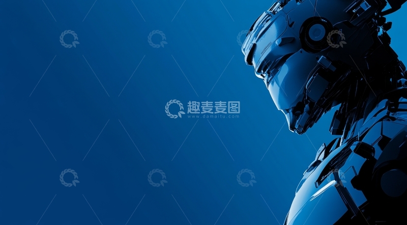 高清大图下载【趣麦麦图】蓝色背景下的人形机器人侧脸