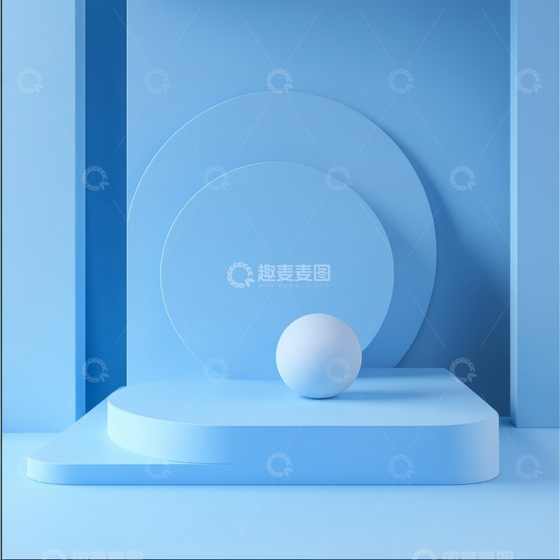 高清大图下载【趣麦麦图】蓝色几何空间中的球体展示
