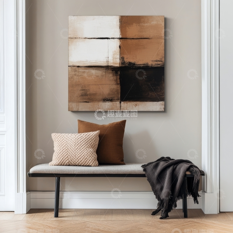 高清大图下载【趣麦麦图】现代简约室内装饰，抽象画与舒适座椅