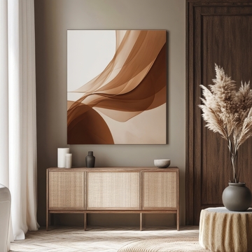 现代客厅装饰，抽象画与藤编柜