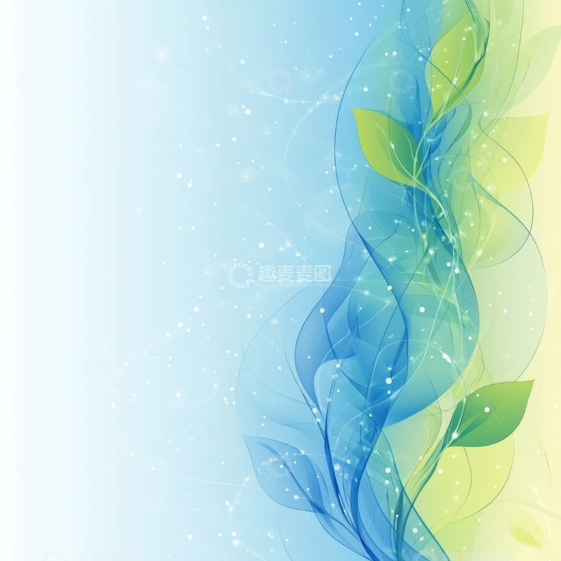 高清大图下载【趣麦麦图】蓝绿渐变抽象植物背景
