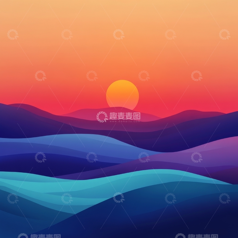 高清大图下载【趣麦麦图】日落山海，色彩渐变