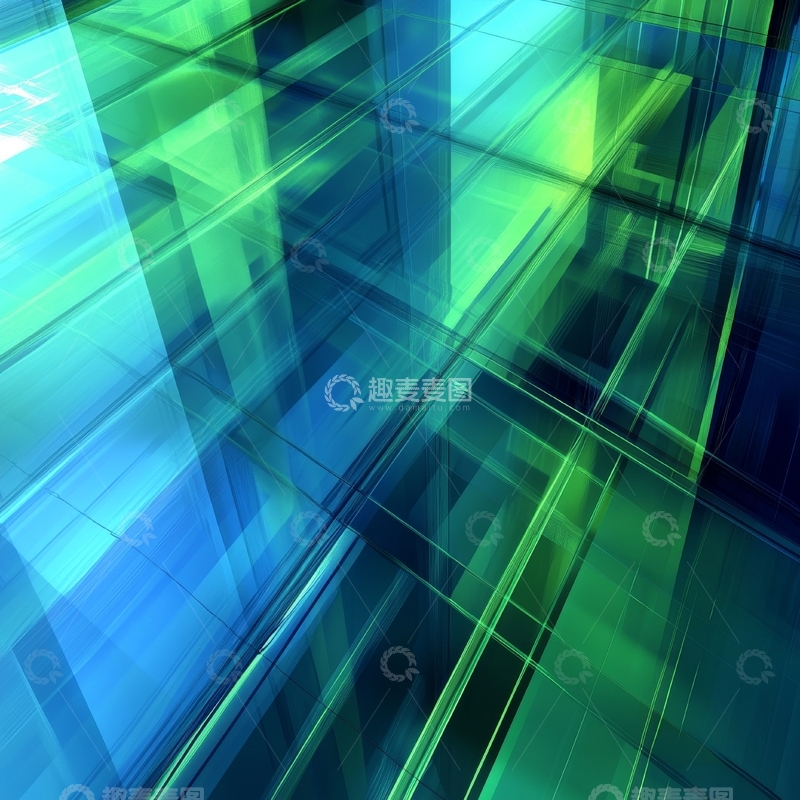 高清大图下载【趣麦麦图】蓝绿交织的抽象几何图案