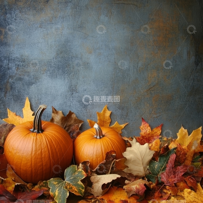 高清大图下载【趣麦麦图】秋季南瓜与落叶静物图