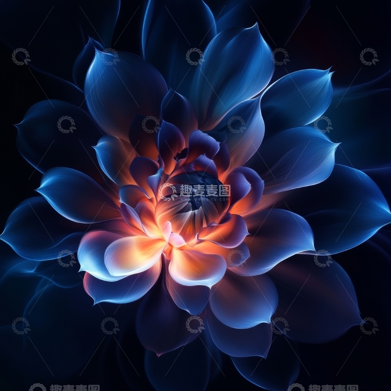 高清大图下载【趣麦麦图】蓝色光芒绽放的抽象花朵