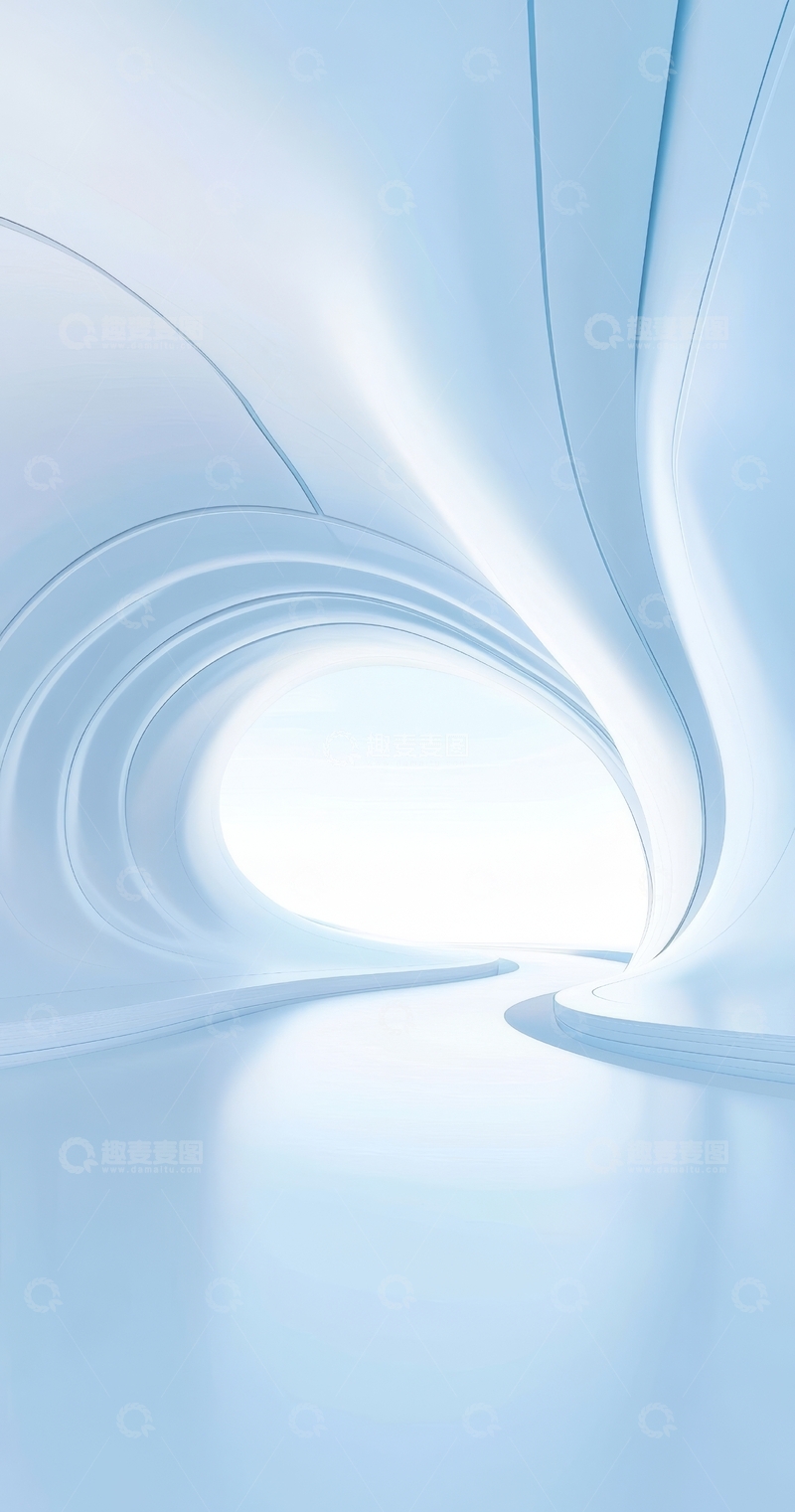 高清大图下载【趣麦麦图】蓝色曲线隧道的未来感空间