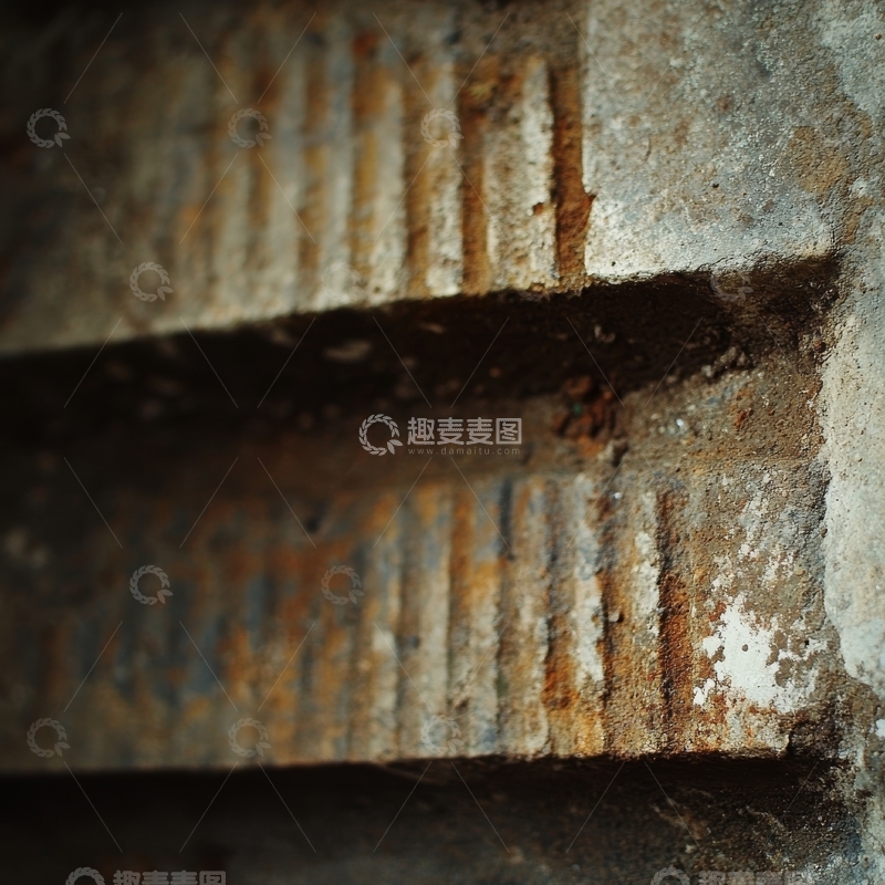 高清大图下载【趣麦麦图】锈蚀金属与混凝土的细节特写