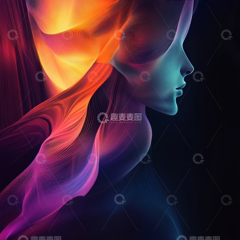 高清大图下载【趣麦麦图】色彩斑斓的抽象女性侧脸艺术