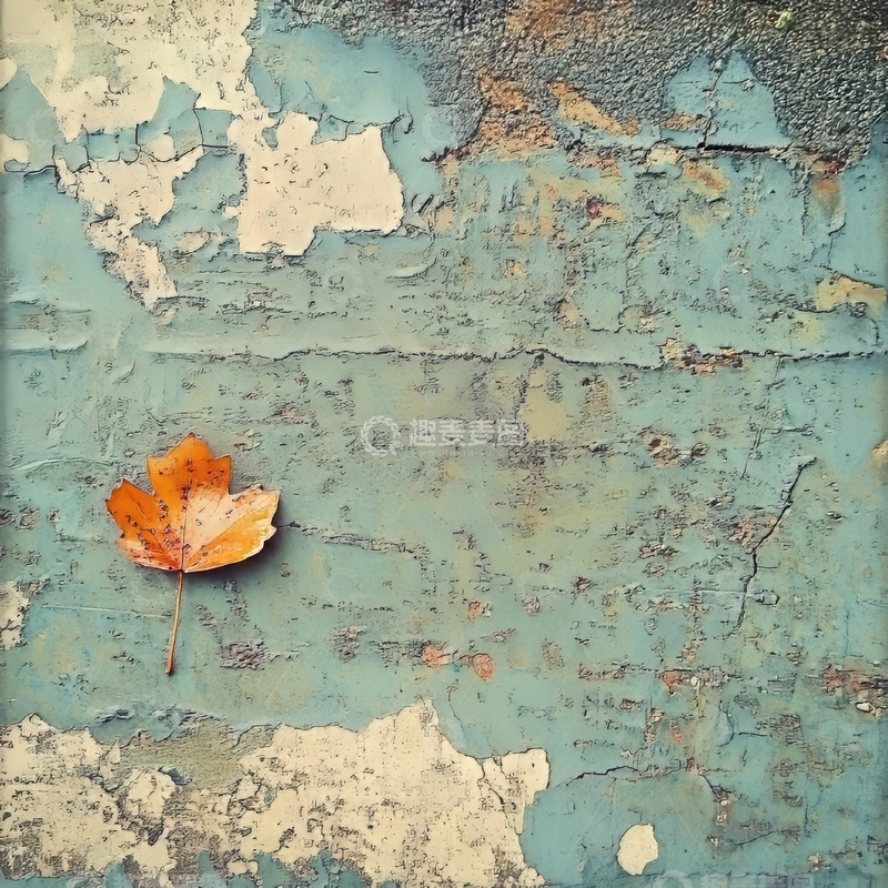 高清大图下载【趣麦麦图】秋叶静卧斑驳墙面