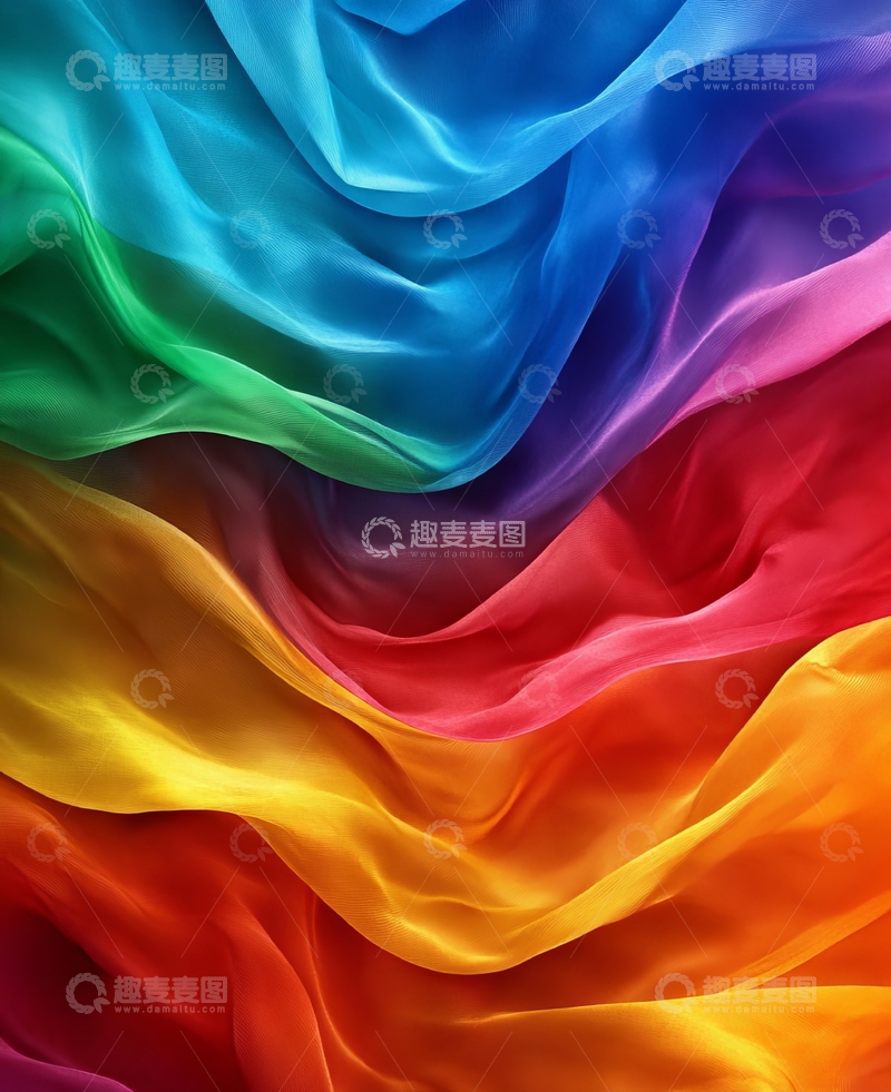 高清大图下载【趣麦麦图】彩虹色绸缎的流动纹理