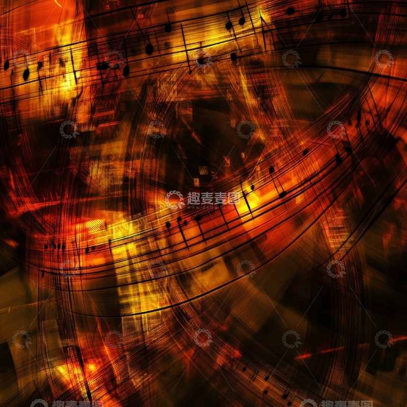 高清大图下载【趣麦麦图】音乐符号与火焰交织的抽象艺术