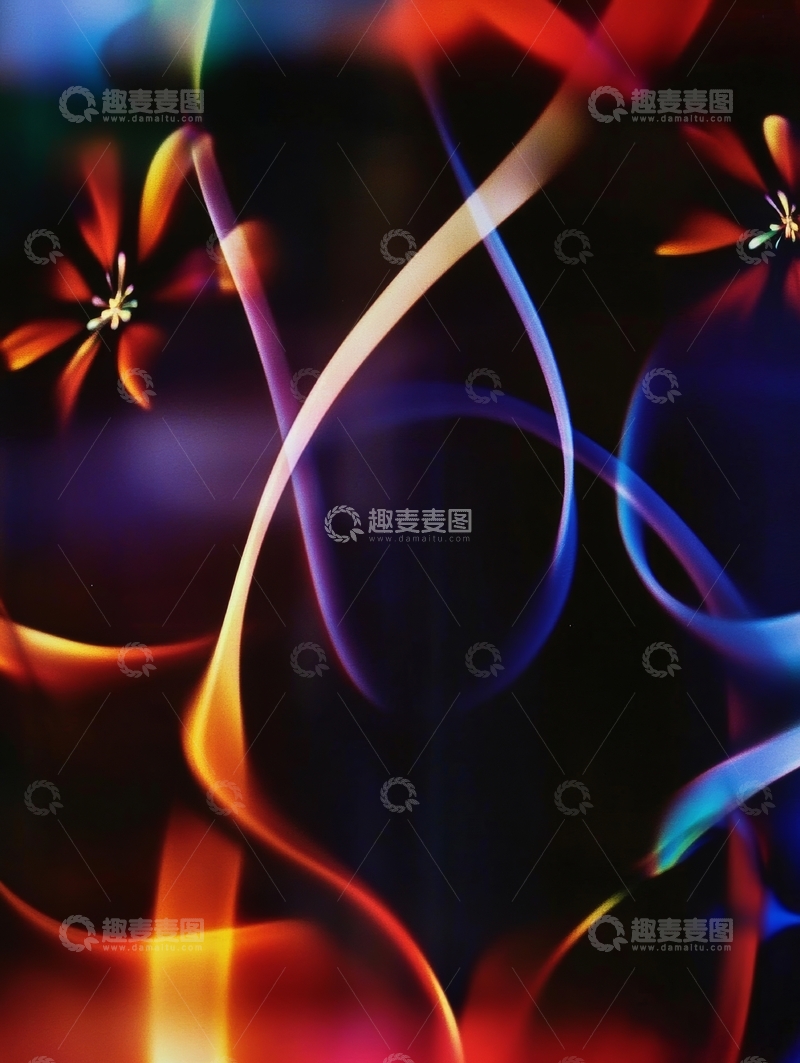 高清大图下载【趣麦麦图】色彩斑斓的抽象线条与花朵