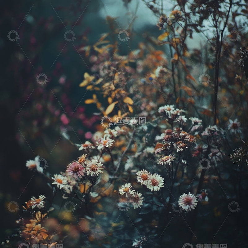 高清大图下载【趣麦麦图】秋日花园中的野花与落叶