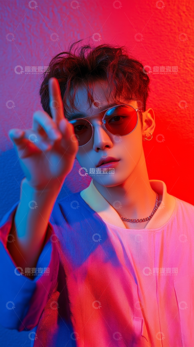 高清大图下载【趣麦麦图】霓虹光影下的时尚青年