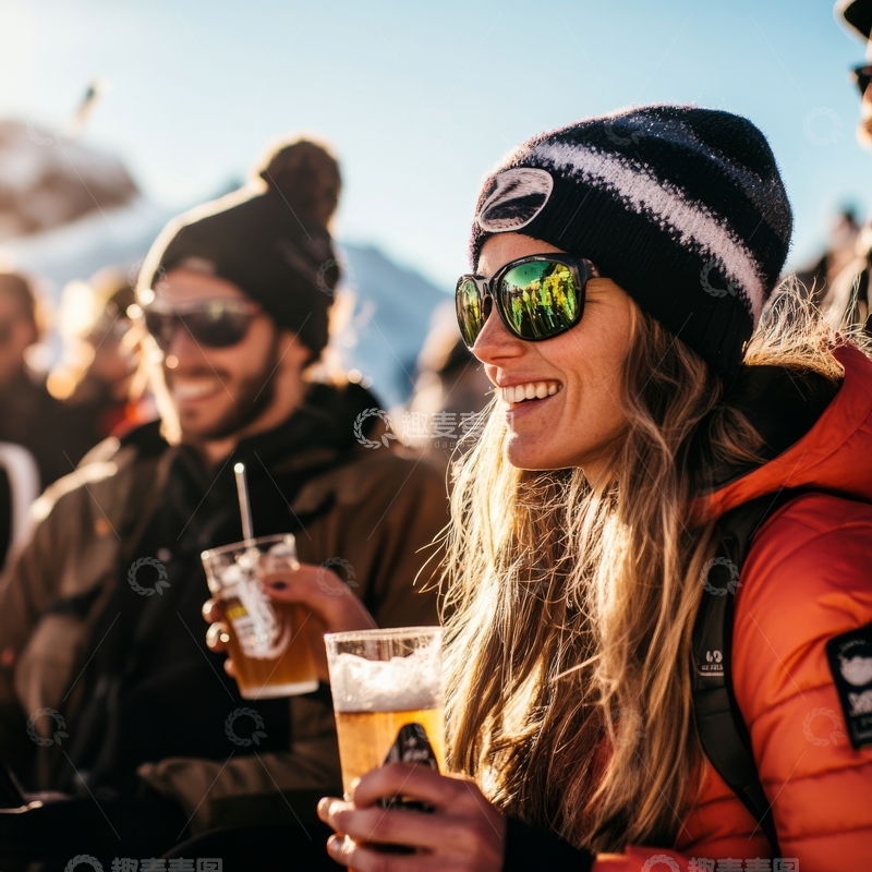 高清大图下载【趣麦麦图】雪地聚会，享受啤酒与阳光
